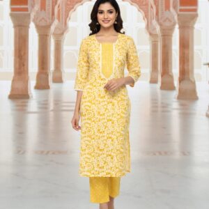 Ethnic Designer Pure Cotton Kurti Set for Women | Traditional Printed Kurta with Pant | Ready to Wear