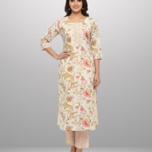 Regular Use Pure Cotton Kurti Pant Dupatta Set - Floral Print - Comfort Wear