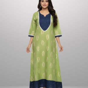 Elegant Pure Cotton Printed Gown for Women | Comfortable Round Neck Full Length Dress