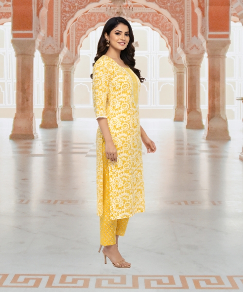 Ethnic Designer Pure Cotton Kurti Set for Women | Traditional Printed Kurta with Pant | Ready to Wear - Image 3