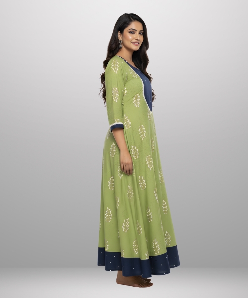 Elegant Pure Cotton Printed Gown for Women | Comfortable Round Neck Full Length Dress - Image 3