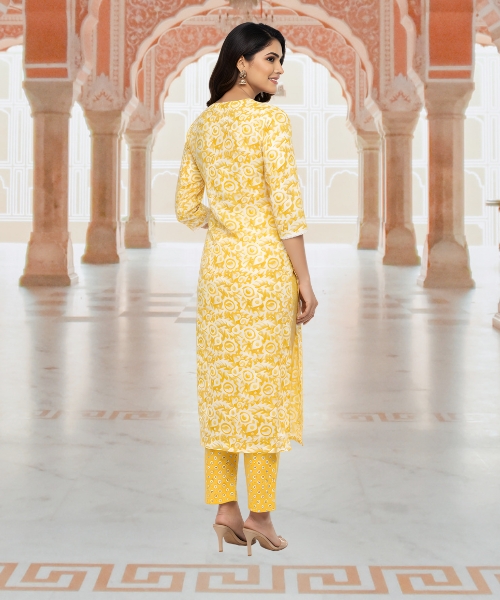 Ethnic Designer Pure Cotton Kurti Set for Women | Traditional Printed Kurta with Pant | Ready to Wear - Image 4