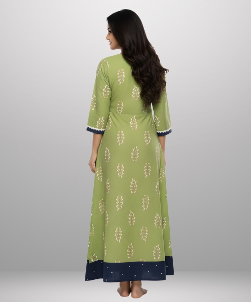Elegant Pure Cotton Printed Gown for Women | Comfortable Round Neck Full Length Dress - Image 4