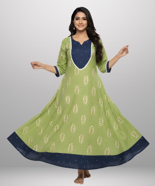 Elegant Pure Cotton Printed Gown for Women | Comfortable Round Neck Full Length Dress - Image 5