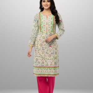 Pure Cotton Kurti Pant Set for Women | Madhubani Art Print Straight Fit Kurta with Trousers