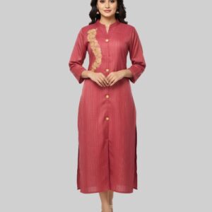 Maroon A-Line Kurti for Women | Elegant Thread Work Design | 3/4 Sleeves